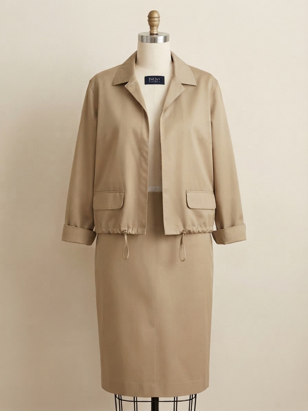 Dana Buchman Beige Utility Drawstring Hem Jacket & skirt